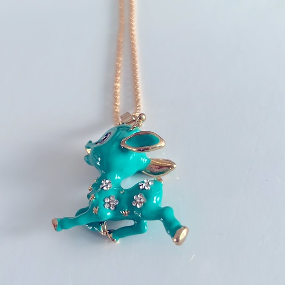 Betsey Johnson Style Necklace Multicolored Bambi Pendant Chain - Picture 3 of 11